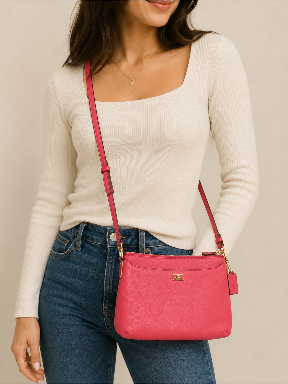 Coach Legacy Leather Swingpack Crossbody Bag Pink Pebbled Leather